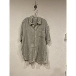 120% Lino Shirt Mens XXL Gray Linen Short Sleeve Button Front Made In Italy